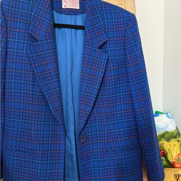 Blue Plaid Men's Blazer - Picture 1 of 4